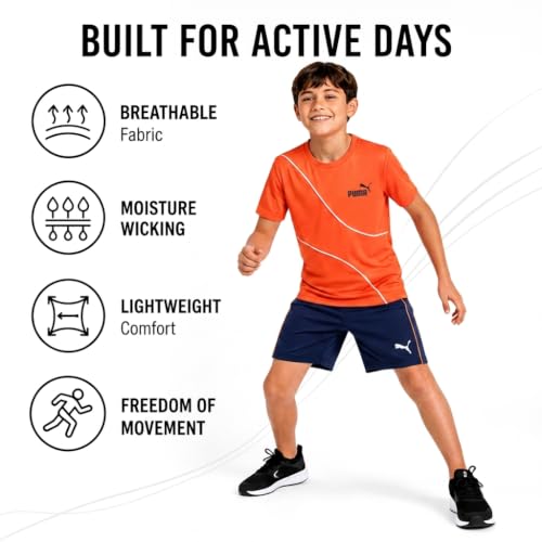 Image of PUMA Boys Active Shorts Set - 2 Piece Dry Fit T-Shirt and Performance Gym Shorts - Activewear Clothing Set for Boys (4-16)