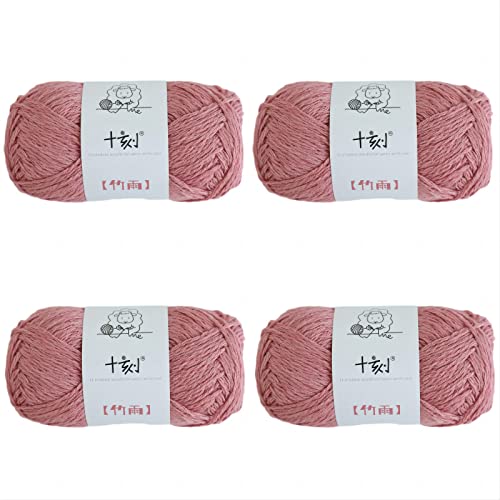 Shike Bamboo-Rain,Natural Cotton Bamboo Linen Blend Yarn,4 Skeins Soft Baby Light Worsted #3 Dk Weight For Crochet&Knitting Yarn,Per Skein 50G/120Yds (Coral Pink) #TOP19