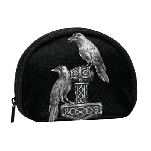 Viking Thor Hammer Mjolnir With Odin Ravens Coin Purse Wallet Bag Cash Change Shell Pouch