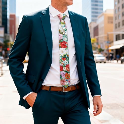 Image of Barry.Wang 100% Cotton Floral Ties for Men 63 inch Extra Long Necktie Clip