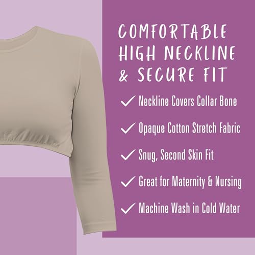 Image of Kosher Casual Women's Modest High Neck Cropped Layering Shell - Cotton Spandex 3-4 Sleeve Base Pullover Top