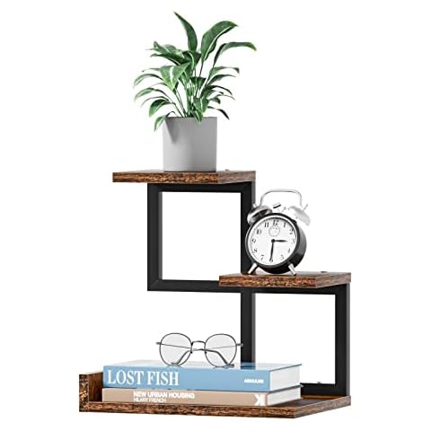 Gannyfer Wood Desktop Shelf - Freestanding Small Bookshelf Desk Hutch Supplies Organizers, 3 Tier Storage Display Display Rack Office Decor, Stand Shelves with Metal Frame for Books/Plants/Toys Cover