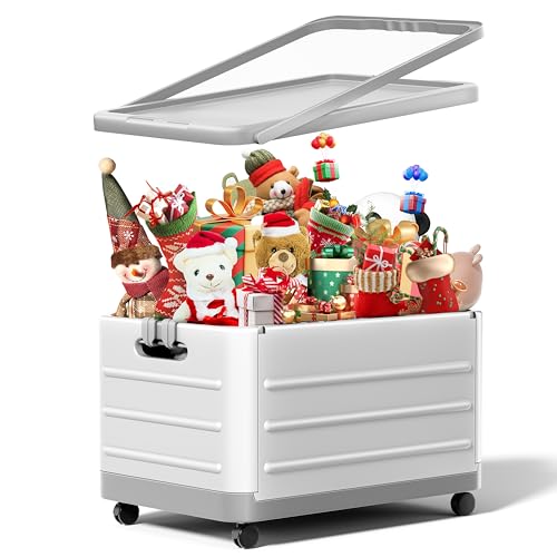 Volnamal Toy Box Chest, Collapsible Storage Bins with Wheels & Handle, Extra Large Kids Toy Storage Organizer Boxes Baskets Gifts for Kids, Boys, Girls, Nursery Room, Playroom, Grey