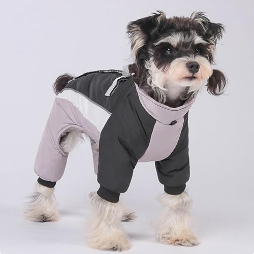 Hunde Wintermantel Winter-Schneeanzug mit Geschirr, Warmer Fleece-Hunde-Schneeanzug mit Integriertem Geschirr, wasserdicht, Winddicht, Welpenpuffer mit 4 Beinen, Rollkragen, kaltes Wetter