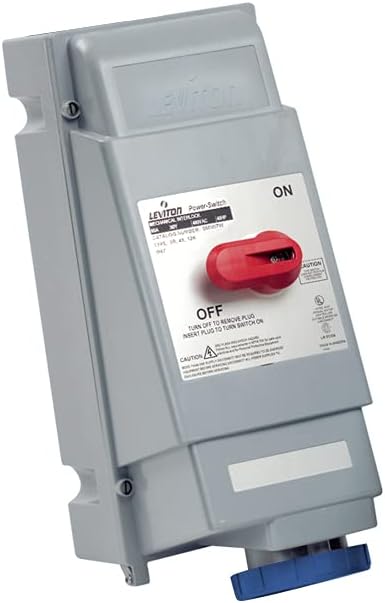 Leviton 360MF6W 60 Amp, 240 Volt, IEC 60309-1 & 60309-2, 2P, 3W, North American Pin & Sleeve Mechanical Interlock, Industrial Grade, IP67, Watertight, Fused - BLUE