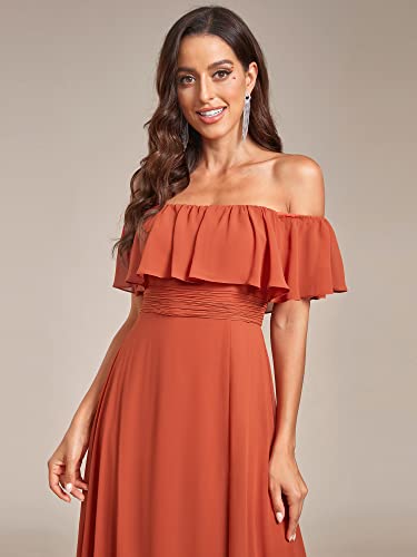 Image of Ever-Pretty Women's Summer Off The Shoulder Flowy Chiffon Formal Wedding Guest Dresses Maxi Side Split Beach Bridesmaid Dress