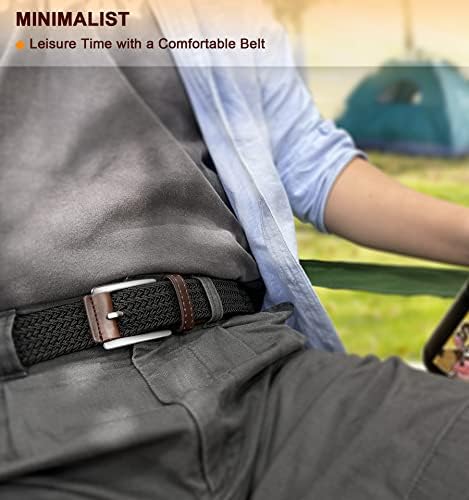 BULLIANT Mens Belt 2 Packs, Elasticated Belt Stretch Weave Belt 1 3/8",Casual Braided Woven Golf Belts for Mens Womens Jeans(Black/Beige-36-40" Waist Adjustable)