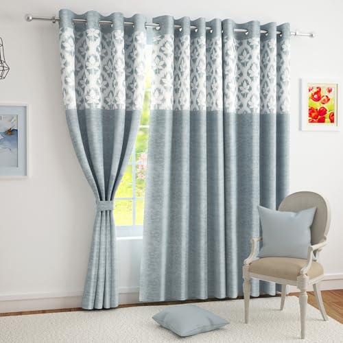 Image of Story@Home Window Curtains 5 Feet Long Set of 2 | Floral Printed | Medium Room Darkening Curtain | Curtains for Living Room | (118 x 152 cm, Grey) | Perfect for Home Decor