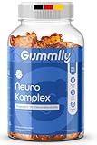 Neuro Focus Gummibärchen - 20 Mikronährstoffe mit B-Vitaminen, Cholin - Vitalstoffmischung 617mg - Gelatinefrei, Vegan & Ohne Gentechnik - Orangengeschmack - 60 Stück - Gummily®