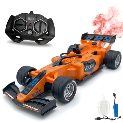 Image of WireScorts Rechargeable High Speed F1 Formula Racing Car with Smoke Spray and Lights for Kids, RC Car for 4-15 Years Old Boys, Racing Car for Kids, Smoke Mist Spray & LED Lights - Orange