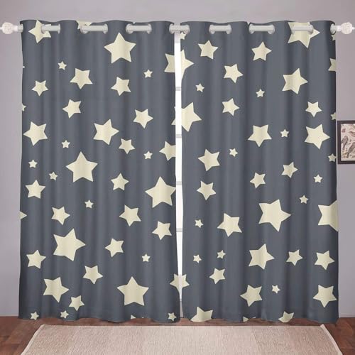 Cortinas Salón Opacas Gris Oscuro Cortinas Térmicas Aislantes con Ojales 2 Piezas 3D Patrón de Estrella Cortina Blackout Ventana Alto Dormitorio Oficina 2X 140x245 cm A/5533