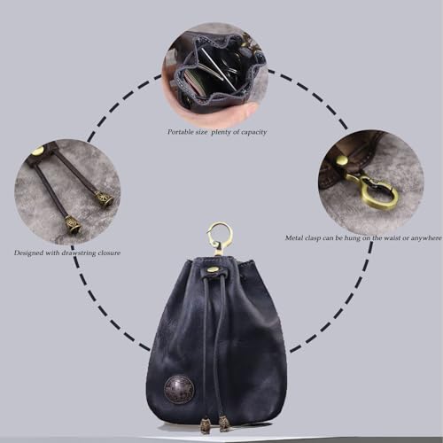 Vintage Japanese Style Genuine Leather Coin Purse - Men's and Women's Travel Coin Purse - Hand rubbed color, head layer cowhide leather - Black Mini Wallet-Outdoor3