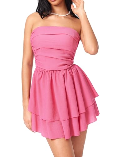 Image of CIDER Women's Summer Cocktail Dress - Tube Ruched Ruffle Mini Dress | Strapless, Country Concert, Western Cowgirl Outfits