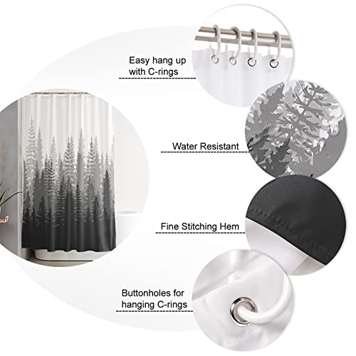Dark Grey Foggy Forest Silhouette Shower Curtain, Gradient Pine Tree Nature Woodland Waterproof Fabric Shower Curtain Set With 12 Hooks Bathroom Curtains For Men Home Hotel Holiday Decor, 72"W X 72"L #TOP4