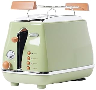 De'Longhi Icona Vintage CTOV 2103.GR – 2-Schlitz-Toaster mit Brötchenaufsatz, Toaster mit 6 Bräunungsstufen, Auftau- & Aufwärmfunktion, aus Edelstahl in elegantem Retro Look, grün