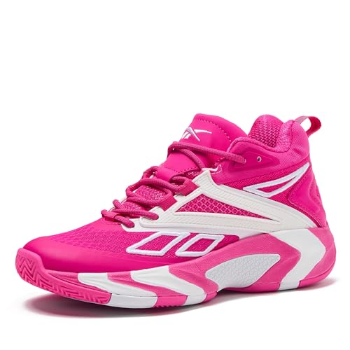 Reebok Zone Breaker High Top Sneakers Court Sport Basketball Shoes for Women, Pink Glow/Bright White, 7.5 Medium