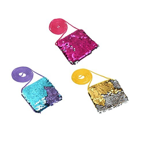 SAFIGLE 3Pcs Sequins Coin Purse Fashion Square Bag for Small Change Pouch Handbag for Boys Cute Sparkling Design