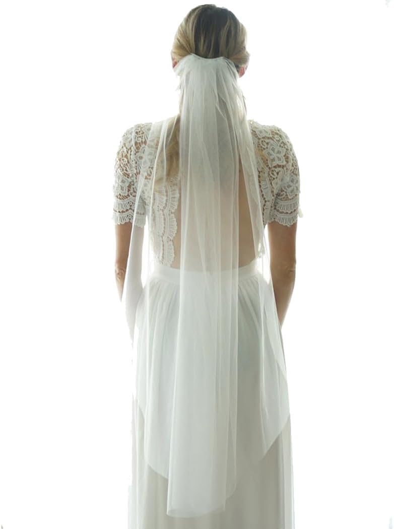 1 Tier Bride Wedding Veil Ivory Fingertip Bridal Tulle Veil with Comb and Cut Edge