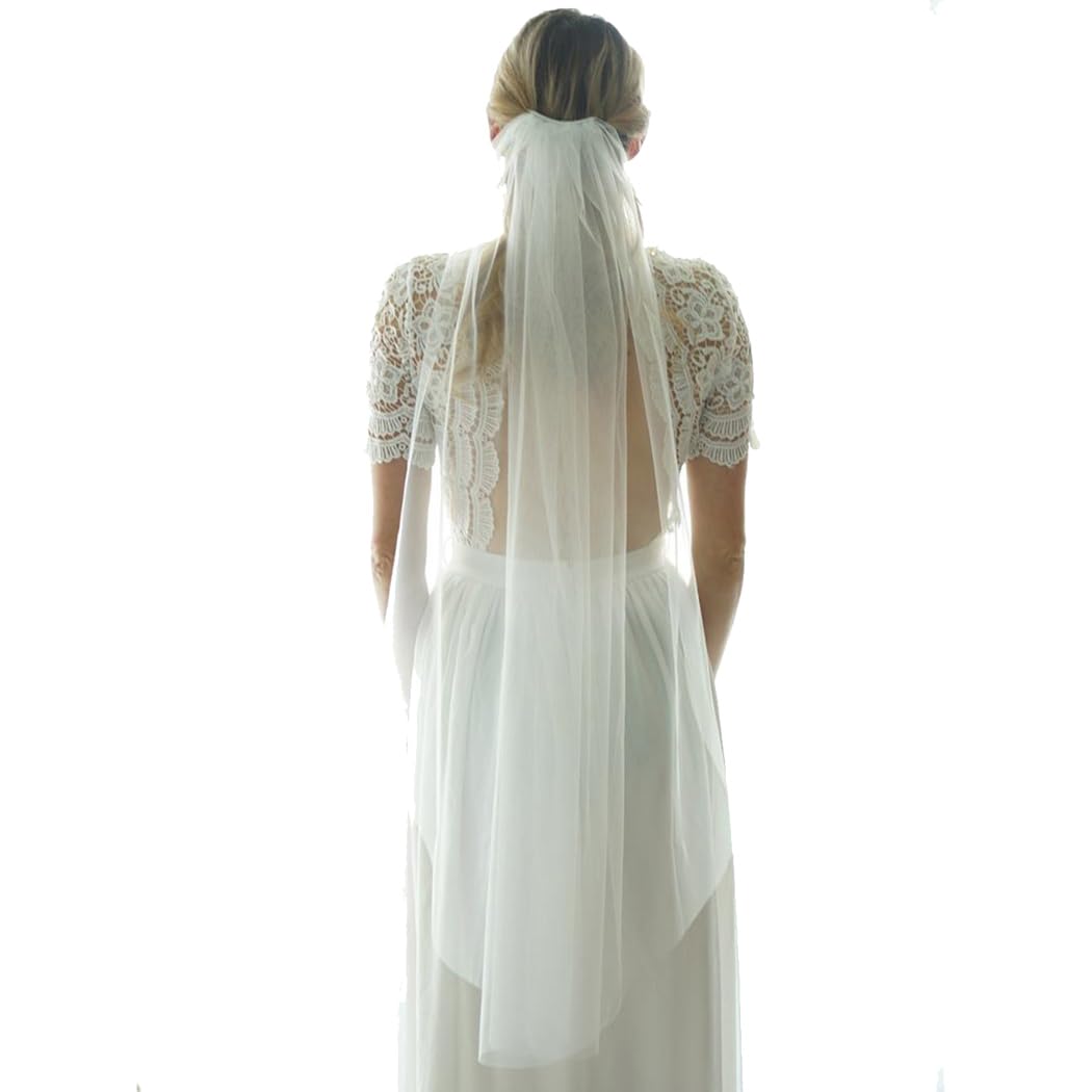 1 Tier Bride Wedding Veil Ivory Fingertip Bridal Tulle Veil with Comb and Cut Edge