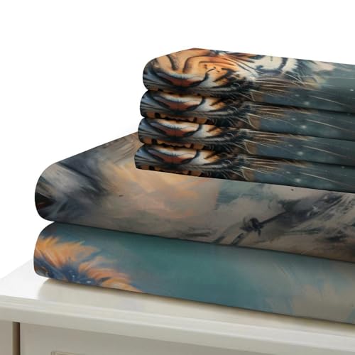Parure de lit 3D tigre housse de couette fermeture éclair microfibre