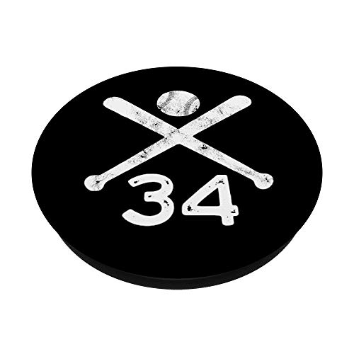 #34 Number 34 - Baseball Softball Gift for Teens Boys Girls PopSockets Swappable PopGrip, Black - Image 2
