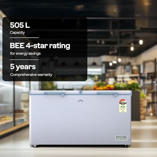 Image of Godrej DH ESNCH 530D 2HCLP RW with 5 Years Comprehensive Warranty, Pentacool+ Cooling, D-Cool technology, Cools even at 50 C, Double Door Convertible Deep Freezer (505L 4 Star, White)
