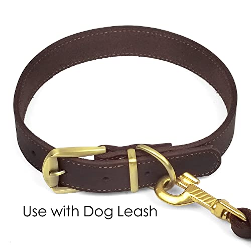 Qianruida Genuine Leather Dog Collar Heavy Duty Dog Collar for Walking & Training Adjustable Pet Collars for Dogs Soft Comfortable Strong Collars for Small Medium Large Dogs Brown - Image 4