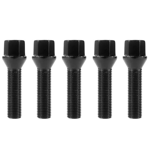 Pernos de rueda M14x1.25 negros cónicos de 47mm de vástago en kit de 10 piezas con cabeza hexagonal 17