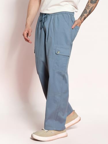 Image of Urbano Fashion Men's Loose Baggy Fit Cargo Jogger Chino Pant with 6 Pockets Stretchable