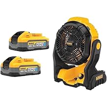 DEWALT Powerstack 20V MAX Battery, Rechargeable, 5Ah, Lithium Ion, 2-Pack DCBP520-2 & 20V MAX Jobsite Fan, Cordless, Portable, Bare Tool Only DCE512B, 12x8x14 inches, Yellow/Black