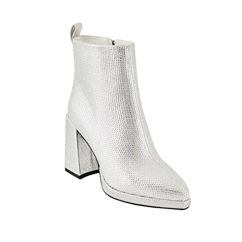 Women's Shiny Rhinestone Boots Block Heel Pointed Toe Glitter Ankle Boots Are Suitable For Date Party Solid Color Booties2