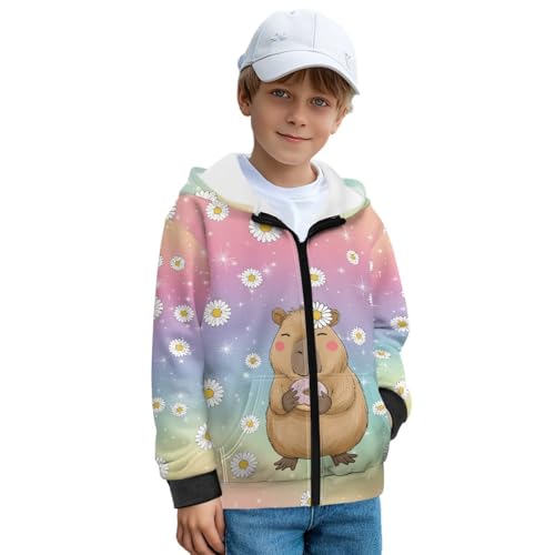 Girls Boys Zip Up Hoodie Casual Hooded Pullover Kids Long Sleeve Coat with Pockets Fall Winter Thick Sweatshirt