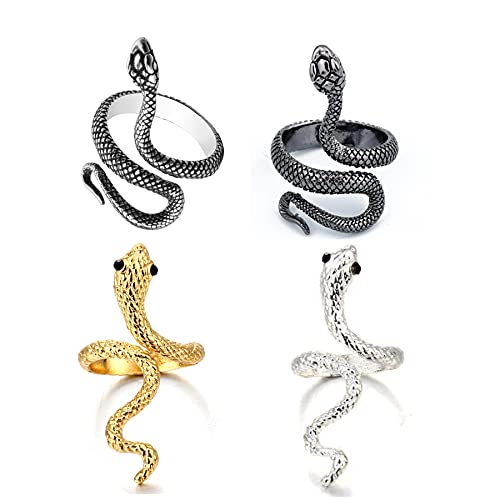 Image of GANGYUN 4 Pcs /Set Adjustable Cobra Snake Starfish Lotus Flower Yoga Finger Ring Open Wolf Eagle Dragon Claw Rings Sets Jewelry