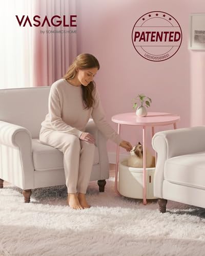 Image of VASAGLE LILEA Collection - Small Round Side End Table, Modern Nightstand with Fabric Basket, for Living Room, Bedroom, Set of 2, Jelly Pink and Cream White ULET225SA01S