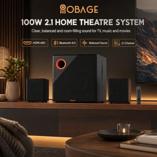 Image of OBAGE Zylo-6 2.1 Home Theatre Speaker System | 100W Output | HDMI ARC, Bluetooth 6.0, FM, AUX | Digital Bass, Mid & Treble Control | Clear & Balanced Sound for TV, Music & Movies