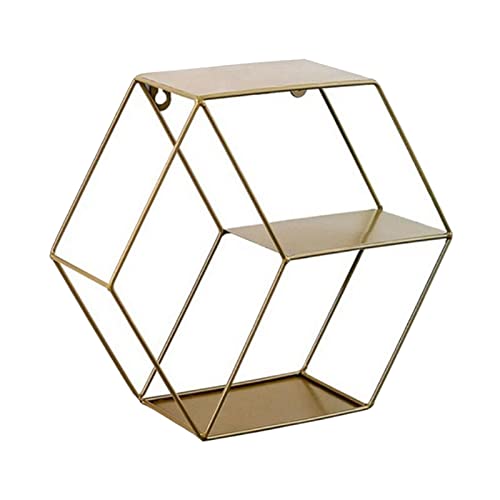Étagère Murale Hexagonale En Fer Forgé d'or pour Rangement et Bibliothèque