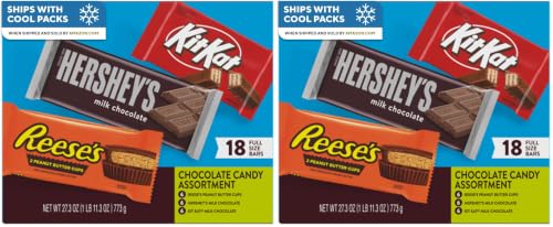 Image of HERSHEY'S, KIT KAT and REESE'S Assorted Milk Chocolate, Full Size Bars Variety Box, 27.3 oz - 18 Count (Pack of 2)