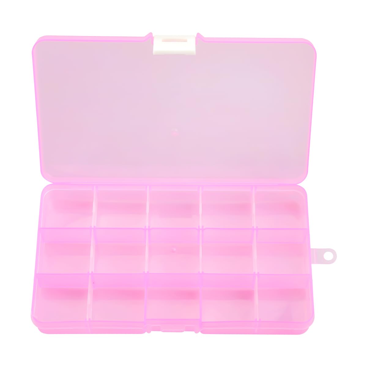 Lotsdonxia Pink 15-Compartment Jewellery Storage Box – Clear Plastic Organiser With Adjustable Dividers For Beads, Earrings, And Small Accessories (Pink)
