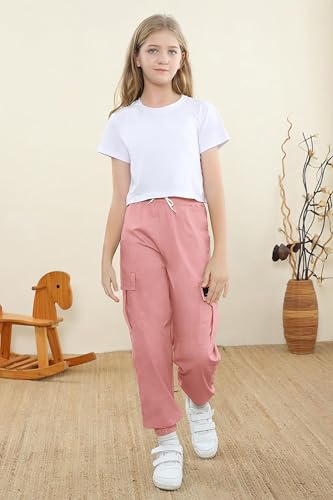 Image of SANGTREE Girls Fall Winter Clothing Sets, Girls Long Sleeve Crop Top and Cargo Jogger Pants Outfit Set,4T-14 Years