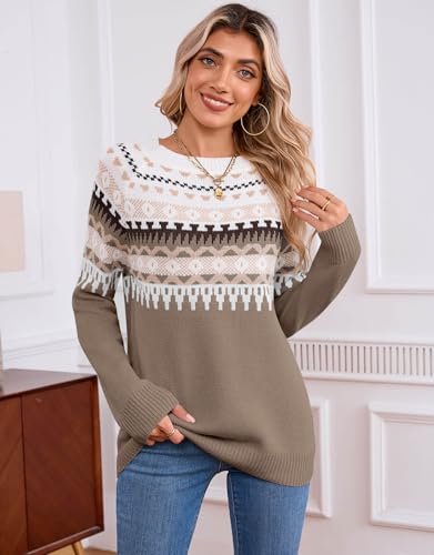 Image of Women's Vintage Fair Isle Pullover Sweater Lightweight Knit Tops