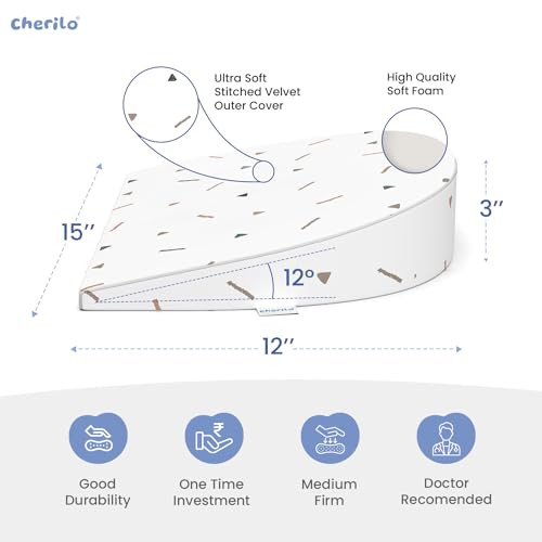 Image of Cherilo Foam C Shaped Elevated Wedge Pillow for Baby Crib&Mattress,Elevate Baby to Prevent Acid Reflux,Colic,Gerd,Heat Burn&Vomiting,15 inchX12 inchX3 inch - with Removable Cover - Triangle Design - White