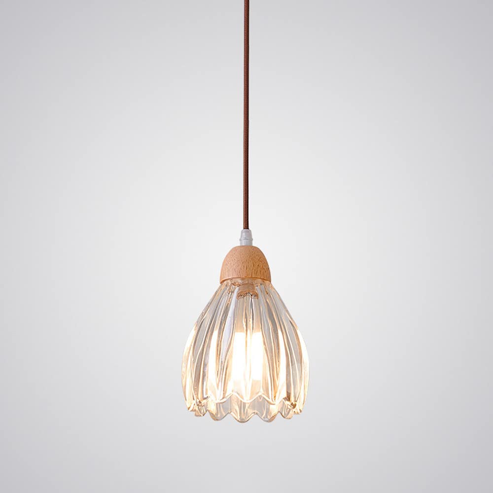 Mini suspension en verre à motif moderne et finition bois