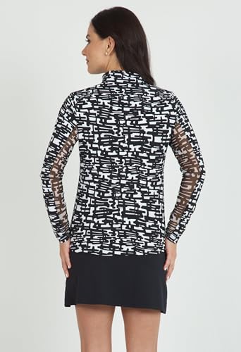 IBKUL Athleisure Wear Sun Protective UPF 50+ Icefil Cooling Juno Print Long Sleeve Mock Neck Top – 107594