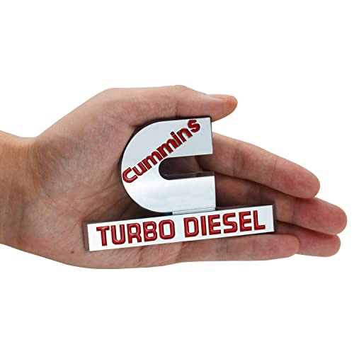 Image of 2PCS 4.4Inch Cummins Turbo Diesel Emblem Badge Compatible for RAM 1500 2500 3500 (Chrome Red)
