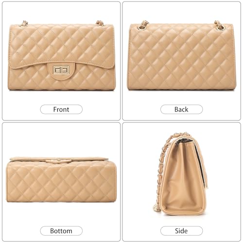 Image of Quilted Leather Crossbody Bags for Women Trendy Ladies Shoulder Purse Satchel HandBag with Chain Strap