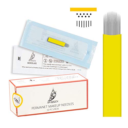 Aguja de sombreado microblading 19Pin Double Flat AWAKEN para labios y cejas de 0.25mm