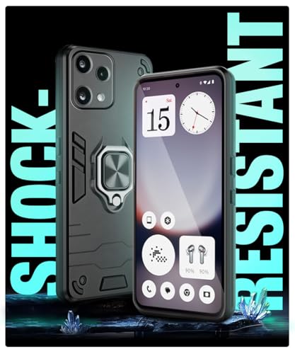 Image of WOW IMAGINE Shock Proof Back Case Mobile Cover for Nothing Phone 3A Lite | Back Cover Case (Tough Armor | Hybrid PC + TPU | Ring Holder & in-Built Kickstand | Black)
