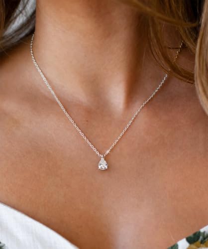 Image of Gold Silver Necklace for Women, Dainty Cubic Zirconia Pendant