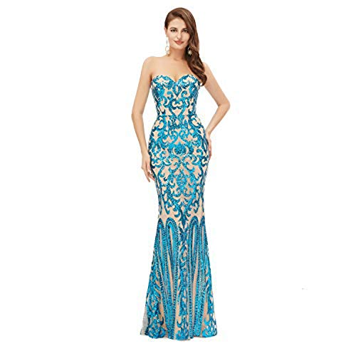 Wowbridal Women's Mermaid Dress Bridesmaid Dress Evening Dress Party Prom Gown (Blue X,6) #TOP6