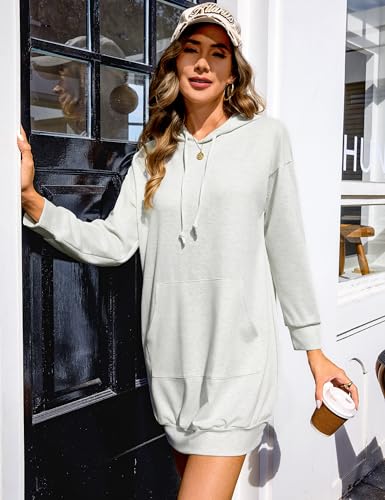 Image of Quenteen Women Hoodies Dress Hooded Sweatshirts Dress Casual Long Sleeve Tunic Dress Oversized Sweatshirts with Pocket